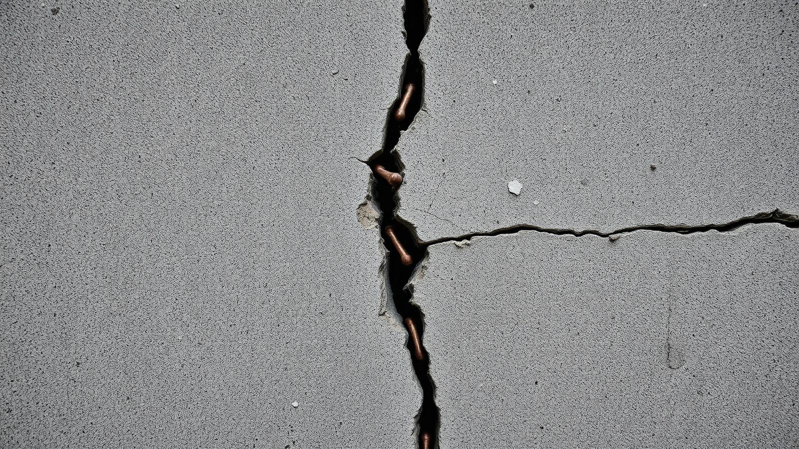 Fissura em parede de concreto com armadura corroída aparente